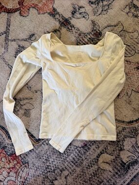 Square Neck Long Sleeve Top in Cream